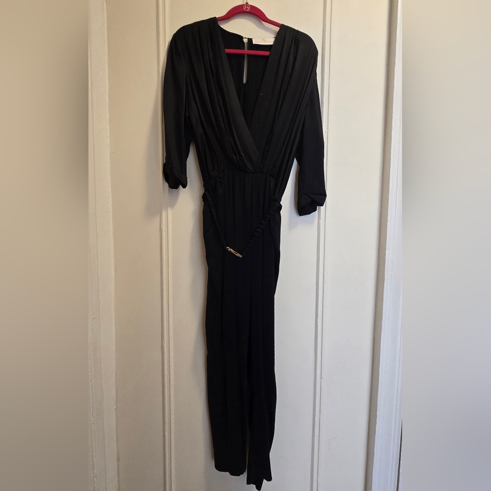 Amanda Uprichard X Revolve Gold Belted Black Silk Jumpsuit – Sz Large